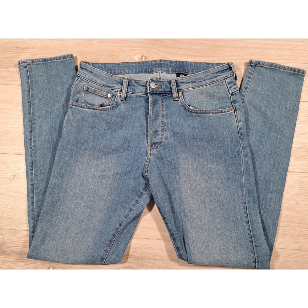 H&M &Denim Mens Skinny Jeans Size 32 Medium Wash Blue Button Fly 5-Pocket